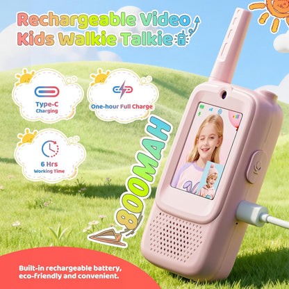 Video Walkie Talkies for Kids, 2 Pack Rechargeable Kids Walkies Talkies with Video Call & Voice Changer, Boys Girls Toys Ages for 3-12, Family Games, Indoor Outdoor Play and Camping(Blue & Pink)