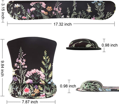 Mouse Pad and Keyboard Wrist Rest, Wrist Rest for Computer Keyboard, Made of Memory Foam with Wrist Support, Easy Typing and Relieve Wrist Pain Keyboard Pad for Computer, Office (B-Weeds)