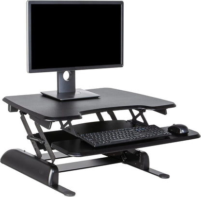 Vari - Varidesk Essential 36 - Two-Tier Standing Desk Converter for Monitor & Accessories - Height Adjustable Sit Stand Desk - Fully Assembled Monitor Riser for Home Office - 36" Wide, Black