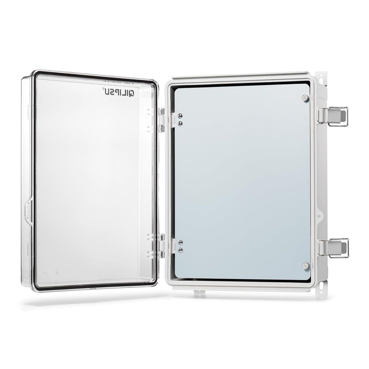 QILIPSU Waterproof Junction Box IP67 Outdoor Plastic Electrical Project Enclosure Weatherproof with Mounting Plate, Wall Brackets, Hinged Grey Cover 16.1"X12.2"X7.1"