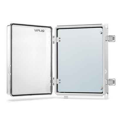 QILIPSU Waterproof Junction Box IP67 Outdoor Plastic Electrical Project Enclosure Weatherproof with Mounting Plate, Wall Brackets, Hinged Grey Cover 16.1"X12.2"X7.1"