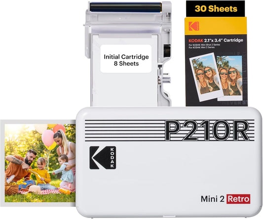 Mini 2 Retro 4PASS Portable Photo Printer, 2.1X3.4 Inches, 38 Sheets Bundle, White