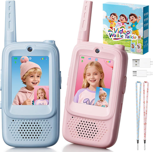 Video Walkie Talkies for Kids, 2 Pack Rechargeable Kids Walkies Talkies with Video Call & Voice Changer, Boys Girls Toys Ages for 3-12, Family Games, Indoor Outdoor Play and Camping(Blue & Pink)