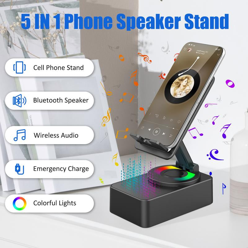 5-in-1 Bluetooth Speaker Phone Stand with LED Lights