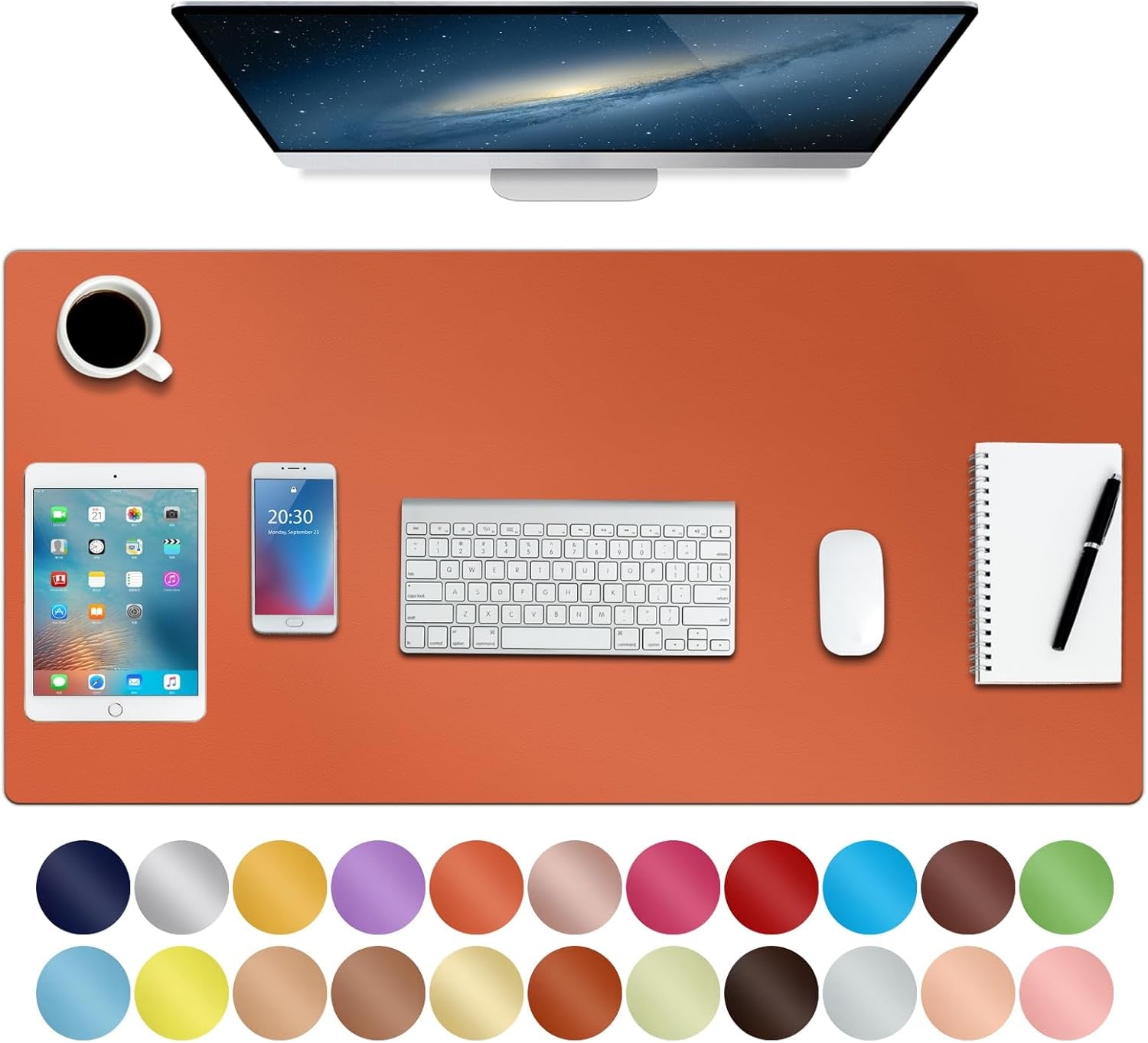 Boutilon Leather Desk Pad Protector,Non-Slip Mouse Pad,Laptop Desk Pad,Office Mouse Mat,Waterproof Leather Desk Blotter,Desk Writing Pad for Office and Home (M-Green,30"X14")