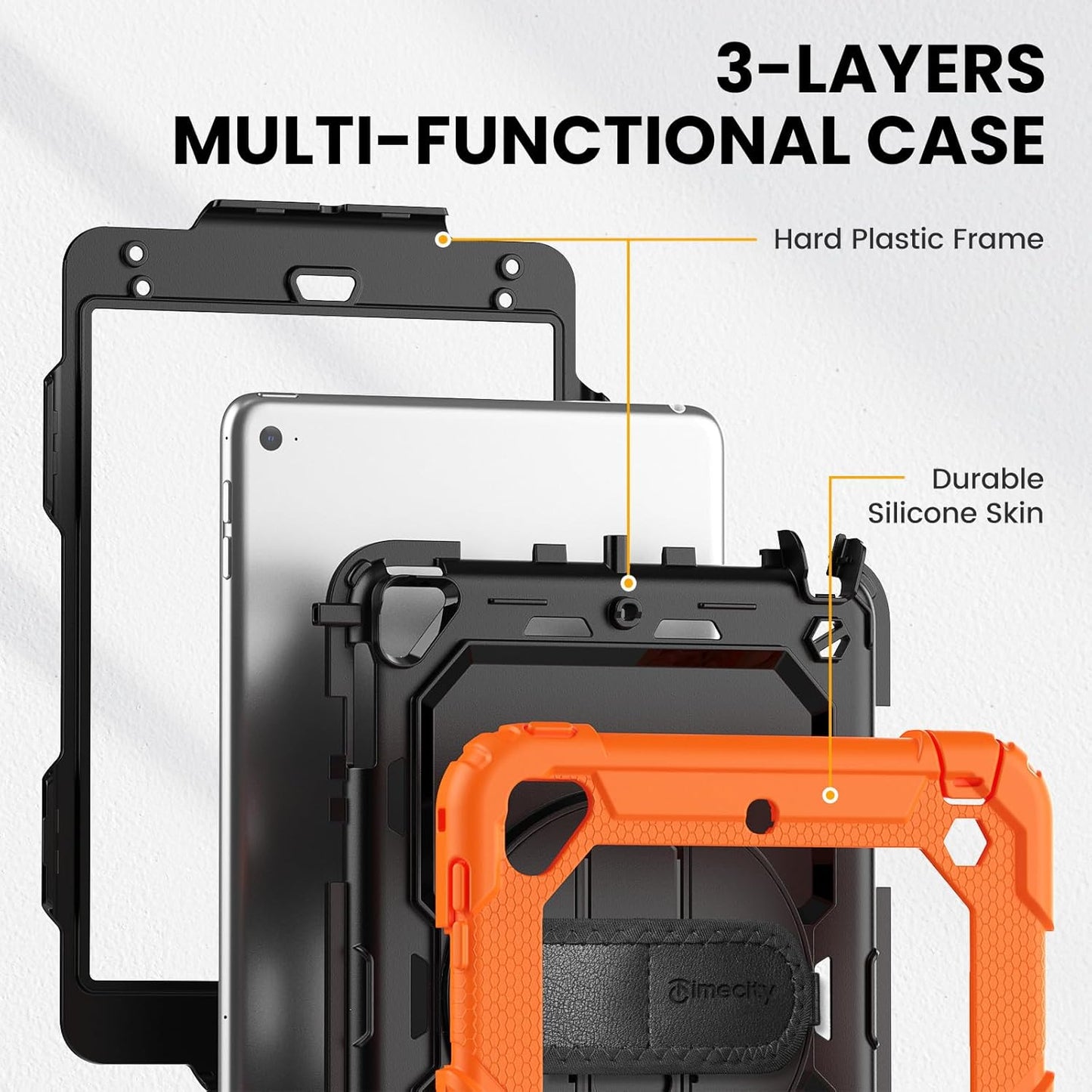 Timecity for Ipad Mini 5Th/4Th Generation Case 7.9'', for Ipad Mini 5/ Mini 4, Heavy Duty with Screen Protector, Kickstand Hand/Shoulder Strap Pencil Holder- Orange