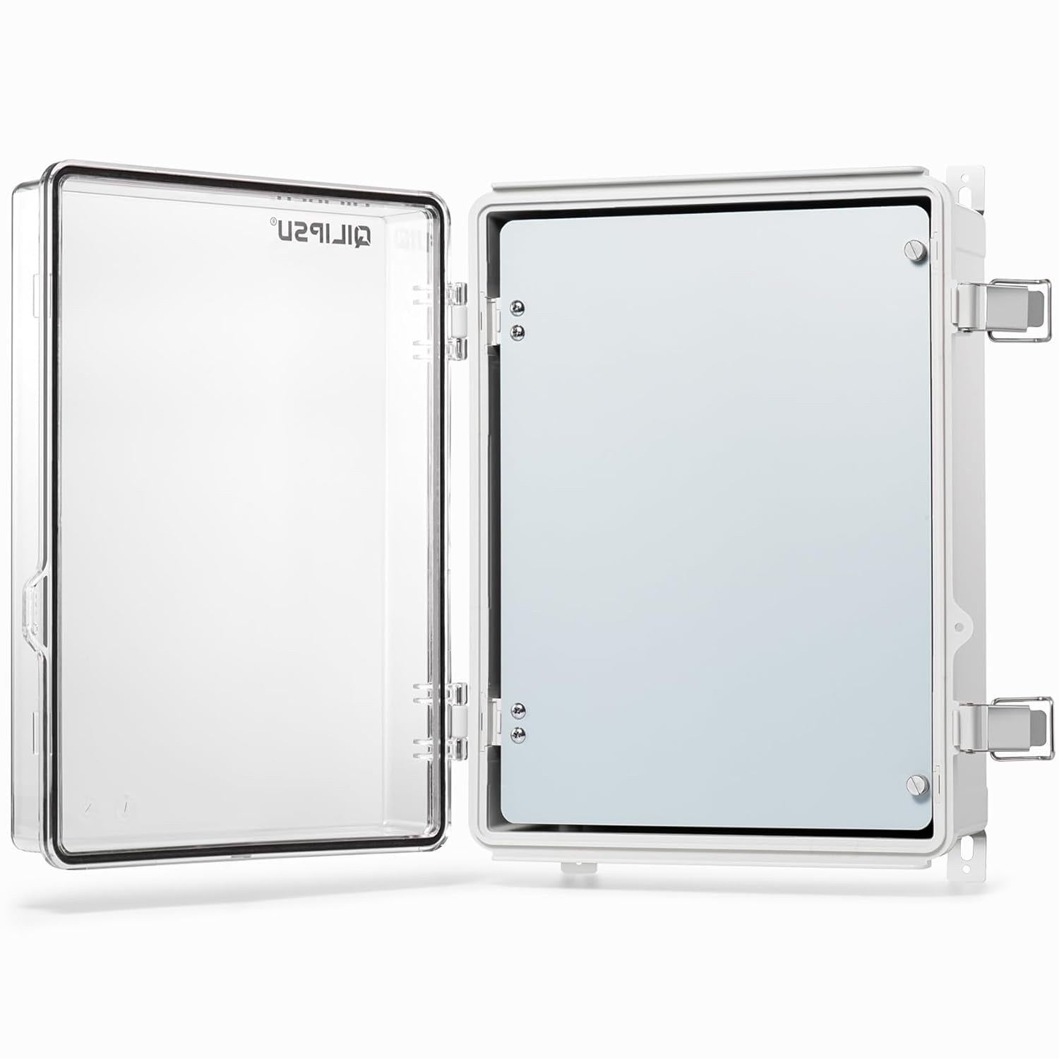 QILIPSU Waterproof Junction Box IP67 Outdoor Plastic Electrical Project Enclosure Weatherproof with Mounting Plate, Wall Brackets, Hinged Grey Cover 16.1"X12.2"X7.1"
