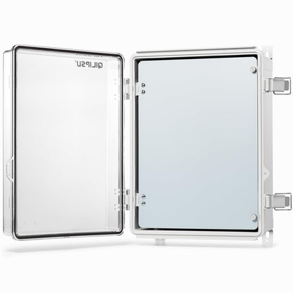 QILIPSU Waterproof Junction Box IP67 Outdoor Plastic Electrical Project Enclosure Weatherproof with Mounting Plate, Wall Brackets, Hinged Grey Cover 16.1"X12.2"X7.1"