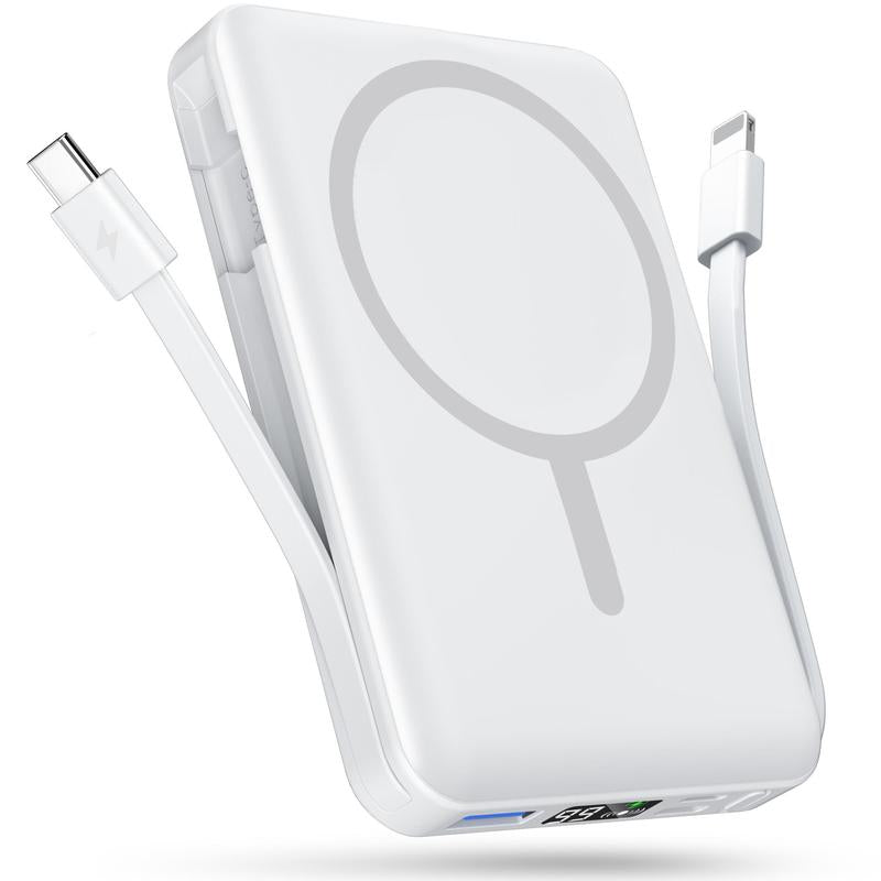 Magnetic Wireless Power Bank 10,000mAh with Built-In Cables