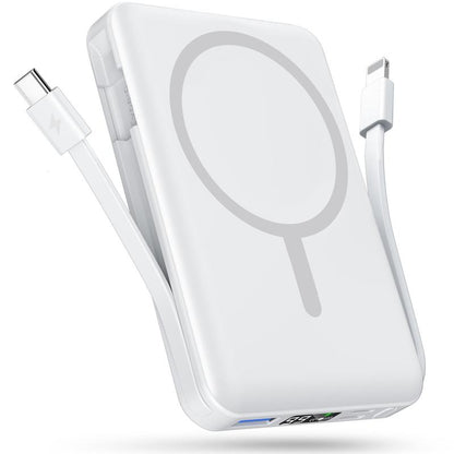 Magnetic Wireless Power Bank 10,000mAh with Built-In Cables