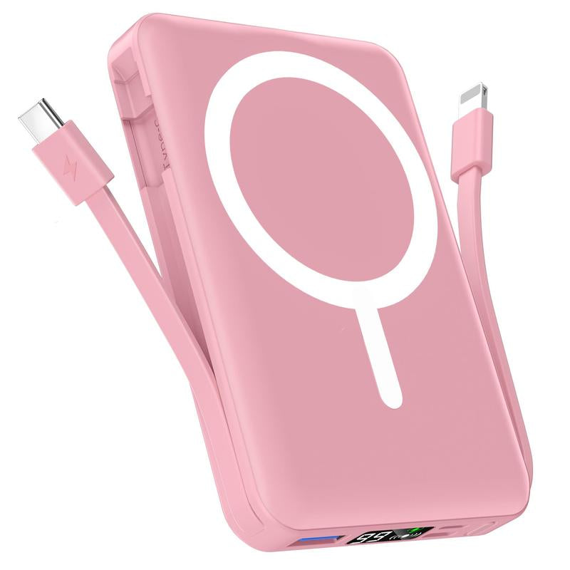Magnetic Wireless Power Bank 10,000mAh with Built-In Cables