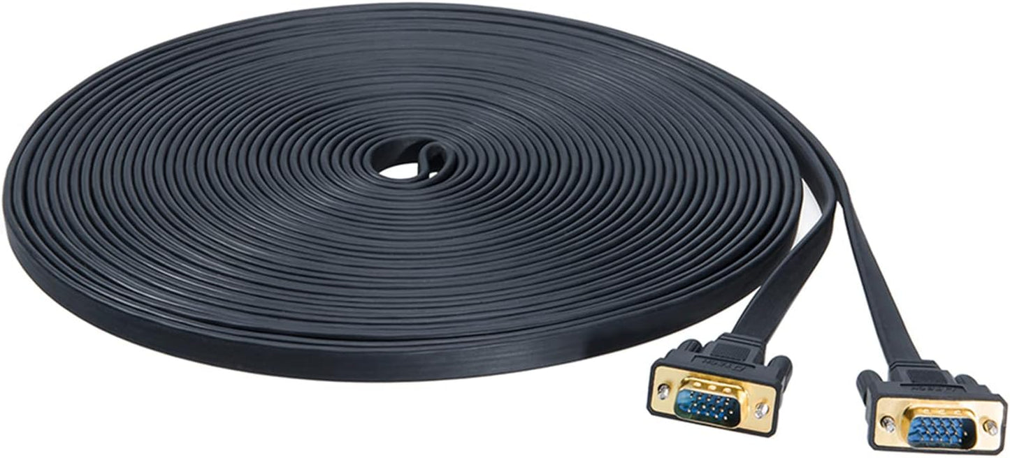 DTECH 5M Ultra Thin Flat Type Computer Monitor VGA Cable Standard 15 Pin Male to Male Connector SVGA Wire 16 Feet - Black