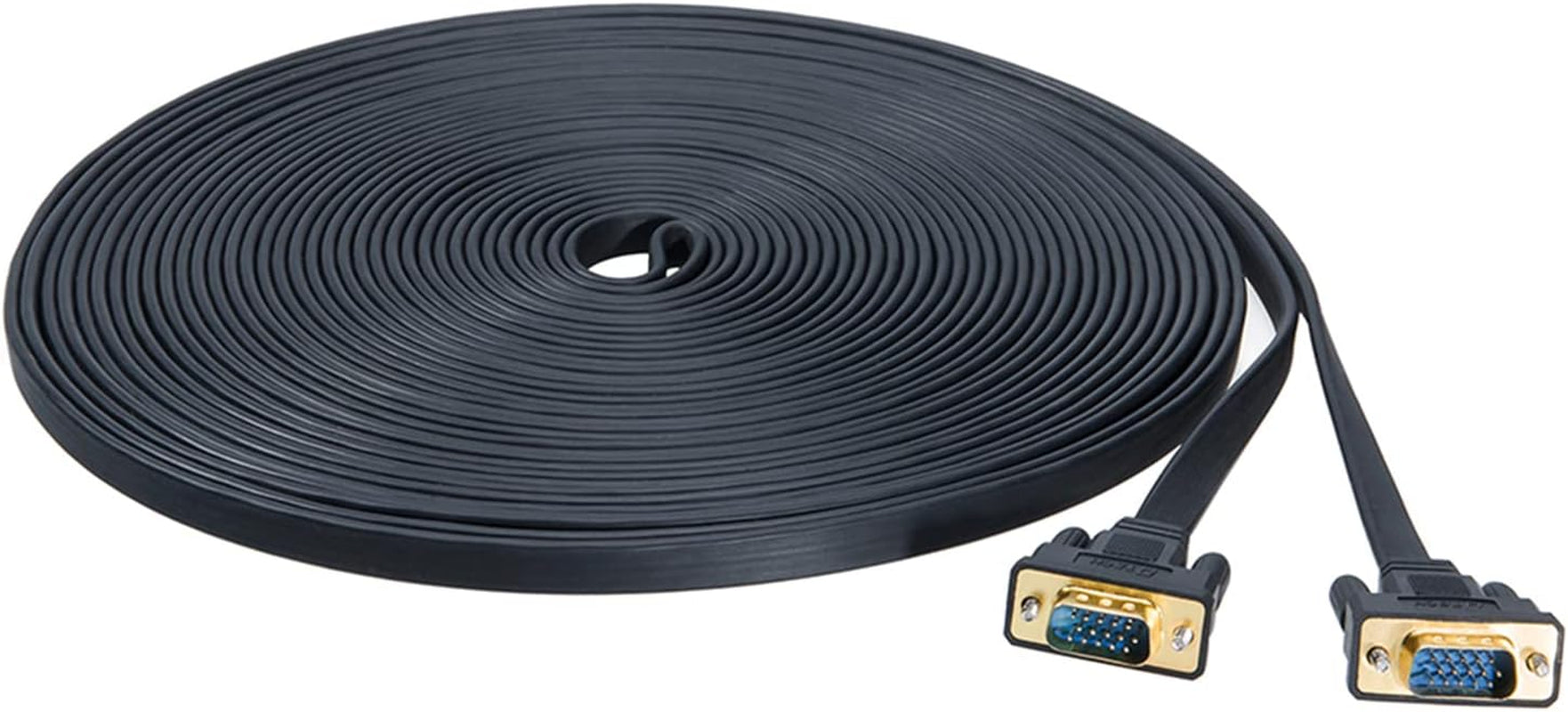 DTECH 5M Ultra Thin Flat Type Computer Monitor VGA Cable Standard 15 Pin Male to Male Connector SVGA Wire 16 Feet - Black