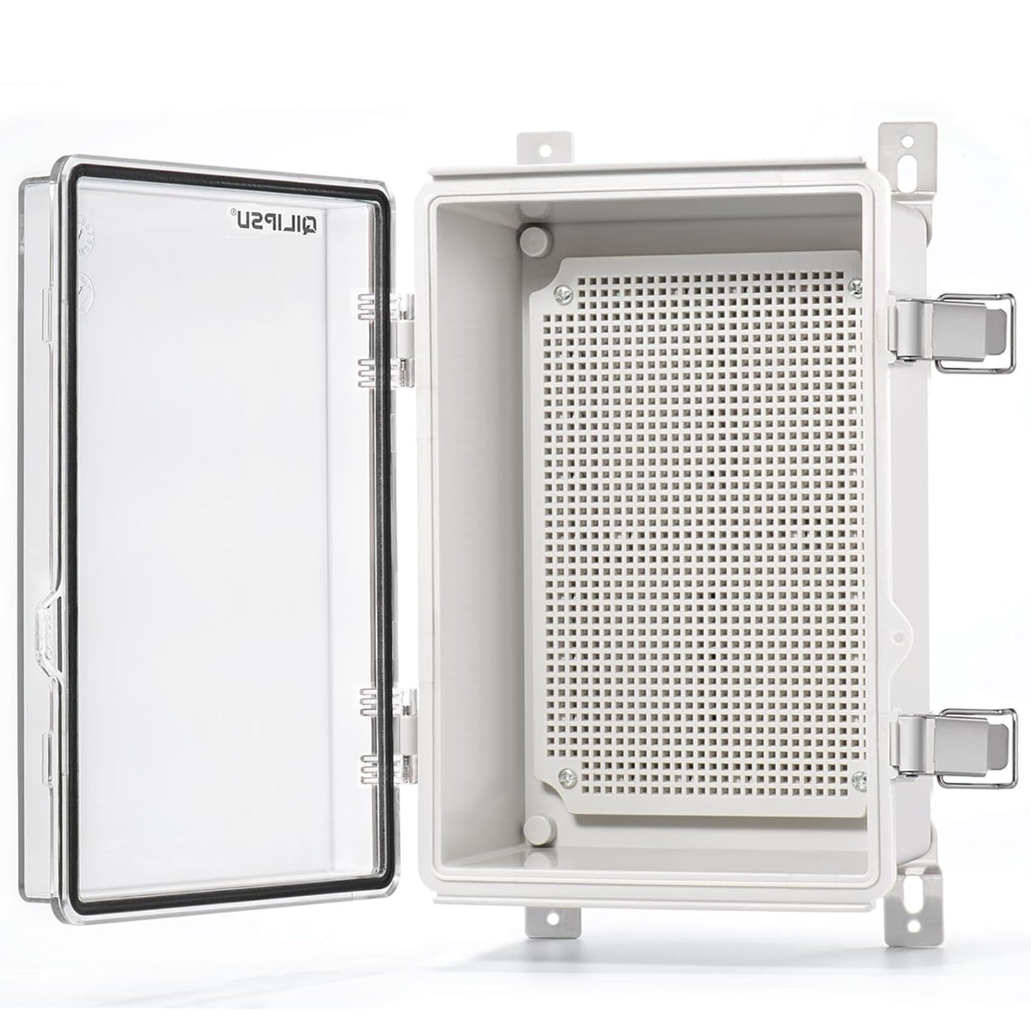 QILIPSU Waterproof Junction Box IP67 Outdoor Plastic Electrical Project Enclosure Weatherproof with Mounting Plate, Wall Brackets, Hinged Grey Cover 16.1"X12.2"X7.1"
