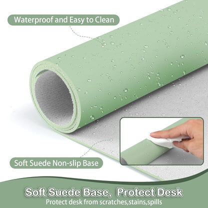 Boutilon Leather Desk Pad Protector,Non-Slip Mouse Pad,Laptop Desk Pad,Office Mouse Mat,Waterproof Leather Desk Blotter,Desk Writing Pad for Office and Home (M-Green,30"X14")