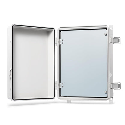QILIPSU Waterproof Junction Box IP67 Outdoor Plastic Electrical Project Enclosure Weatherproof with Mounting Plate, Wall Brackets, Hinged Grey Cover 16.1"X12.2"X7.1"