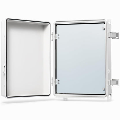 QILIPSU Waterproof Junction Box IP67 Outdoor Plastic Electrical Project Enclosure Weatherproof with Mounting Plate, Wall Brackets, Hinged Grey Cover 16.1"X12.2"X7.1"