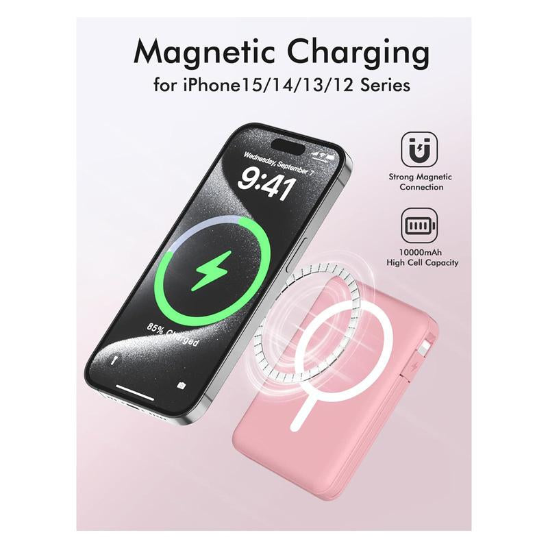 Magnetic Wireless Power Bank 10,000mAh with Built-In Cables