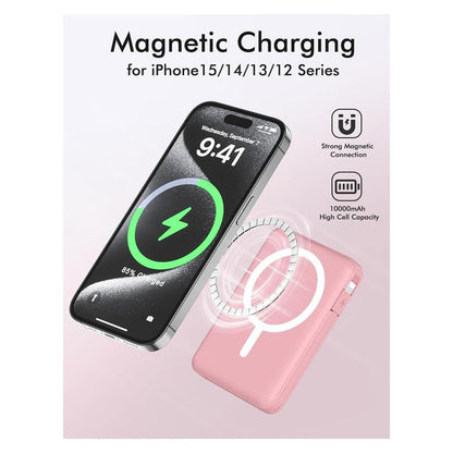 Magnetic Wireless Power Bank 10,000mAh with Built-In Cables