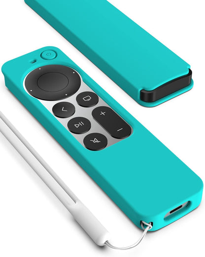 K TOMOTO Compatible with Apple TV 4K Siri Remote Case 2021, Silky-Soft Anti-Slip Protective Silicone Cover for Siri Remote Control 2Nd Generation [Lanyard Included], Teal