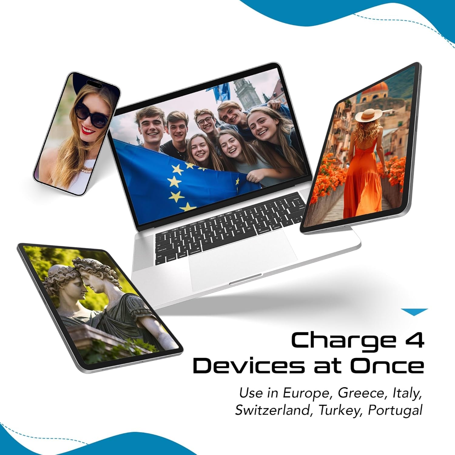 Europe Plug Adapter, 20W PD & QC, Safe Dual USB & USB-C 3.1A - 2 USA Outlet - Compact & Powerful - Use Euro, Greece, Italy, Switzerland, Turkey, Portugal - Includes Type C Swadapt Attachment