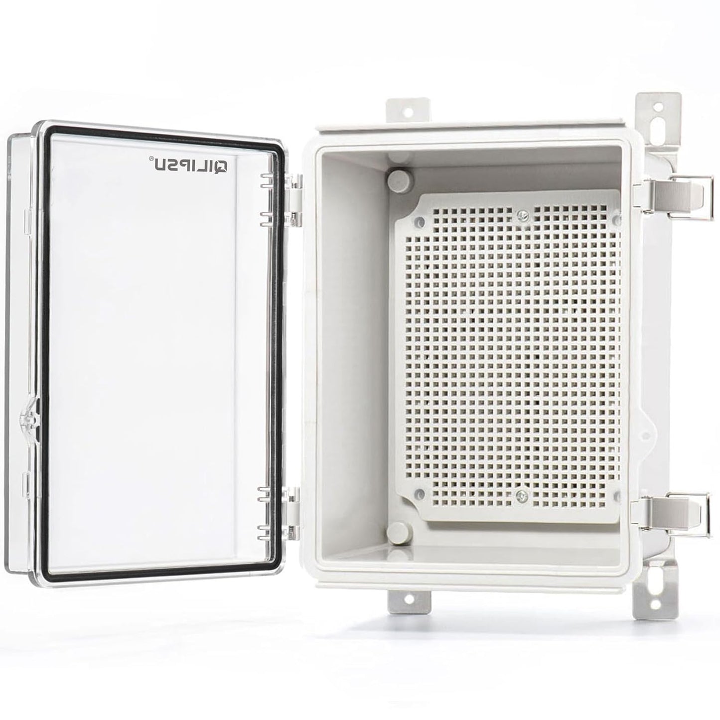QILIPSU Waterproof Junction Box IP67 Outdoor Plastic Electrical Project Enclosure Weatherproof with Mounting Plate, Wall Brackets, Hinged Grey Cover 16.1"X12.2"X7.1"