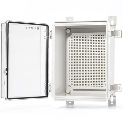 QILIPSU Waterproof Junction Box IP67 Outdoor Plastic Electrical Project Enclosure Weatherproof with Mounting Plate, Wall Brackets, Hinged Grey Cover 16.1"X12.2"X7.1"
