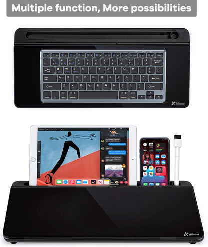 Desktop Whiteboard with Storage, Desk Organizer Dry Erase Glass White Board To-Do List Memo Notepad for Home Office and School Supplies (Black)