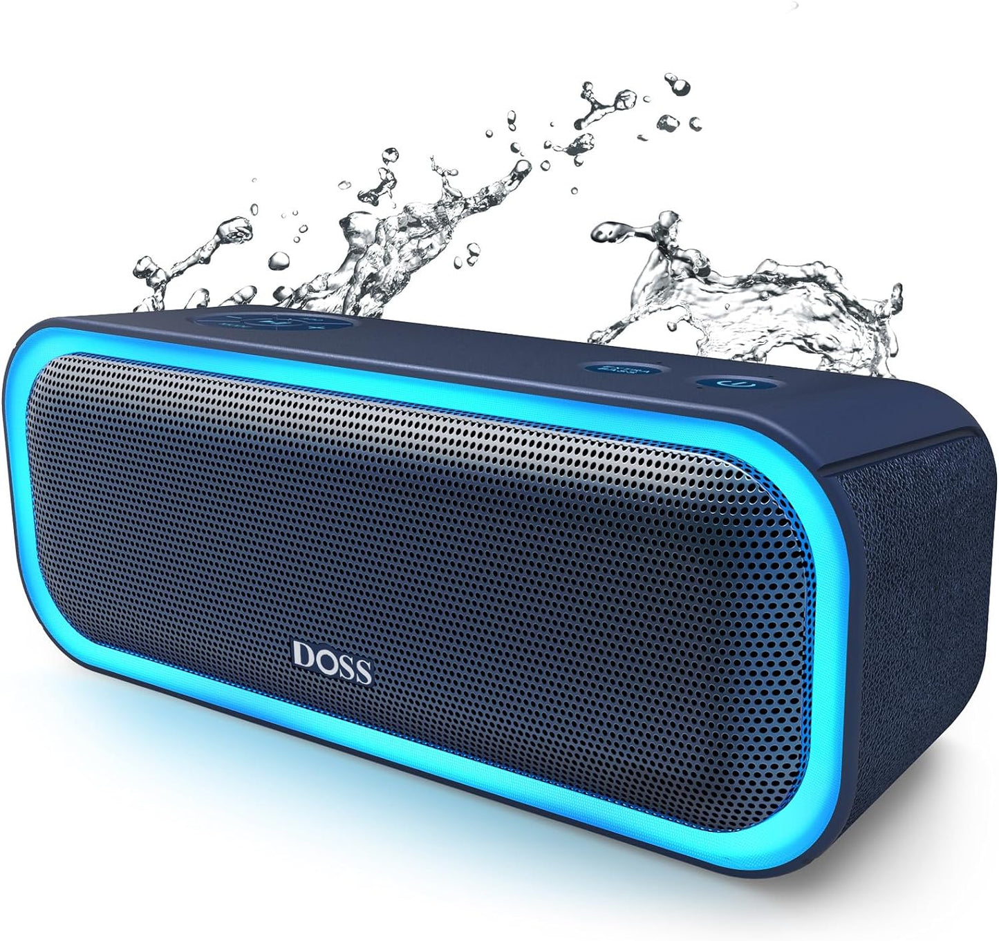 DOSS Soundbox Pro Bluetooth Speaker, 20W Stereo Sound, Active Extra Bass, 20H Playtime, Multi-Colors Lights, Wireless Stereo Pairing, IPX6 Waterproof for Garden, Hiking, Camping, Beach, Party-Blue