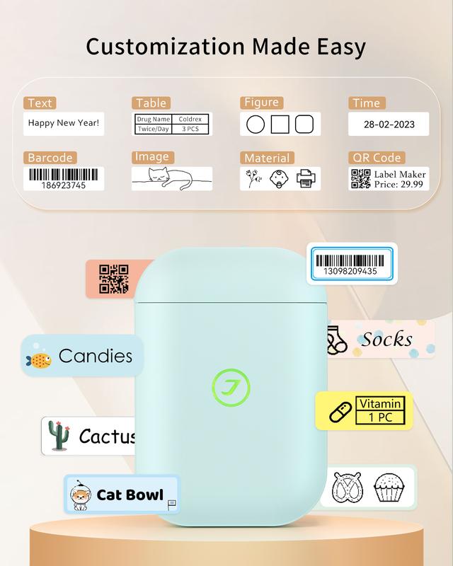 JADENS JD-11 Label Maker Machine, Wireless Bluetooth Mobile Thermal Label Printer with 3 Roll Tapes, Ink-Free with Multiple Layouts for Home, Office