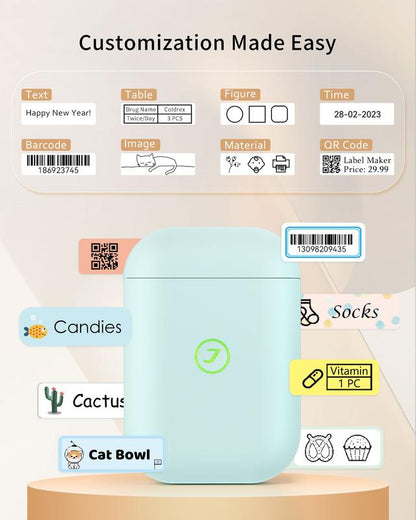 JADENS JD-11 Label Maker Machine, Wireless Bluetooth Mobile Thermal Label Printer with 3 Roll Tapes, Ink-Free with Multiple Layouts for Home, Office