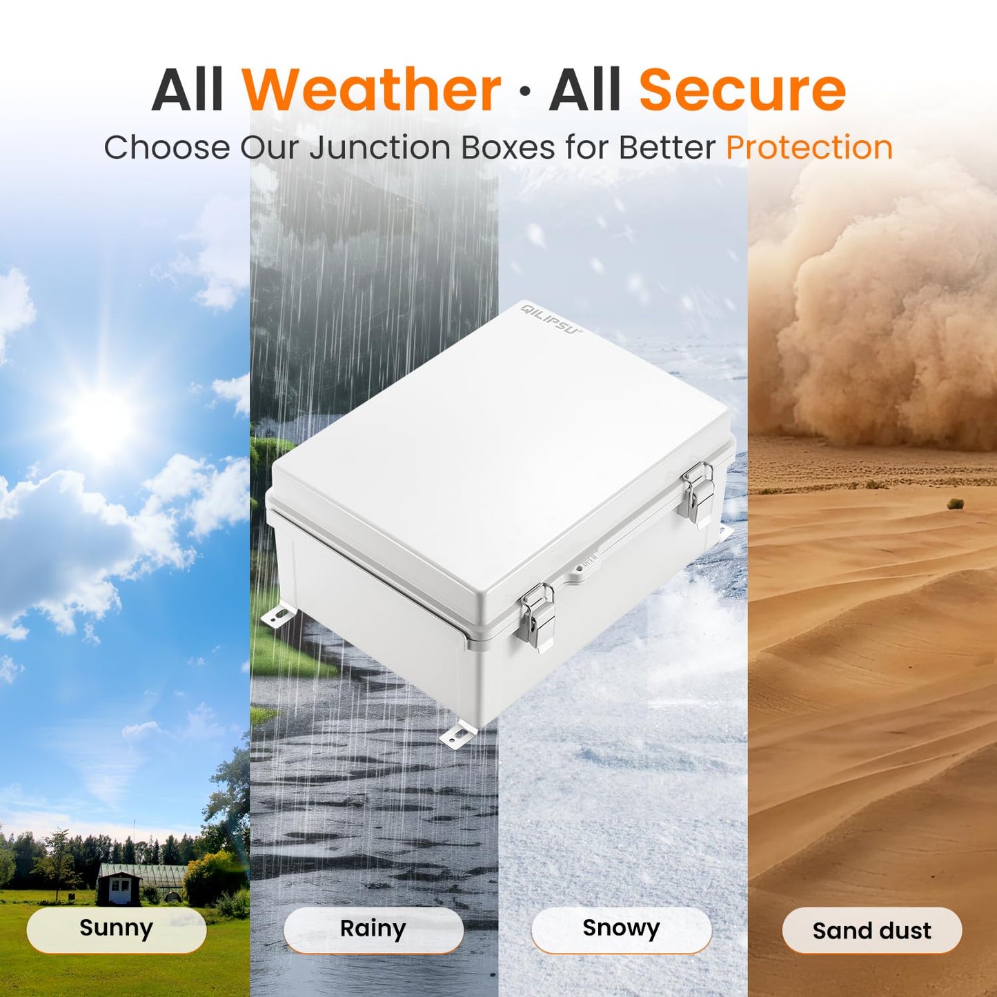 QILIPSU Waterproof Junction Box IP67 Outdoor Plastic Electrical Project Enclosure Weatherproof with Mounting Plate, Wall Brackets, Hinged Grey Cover 16.1"X12.2"X7.1"