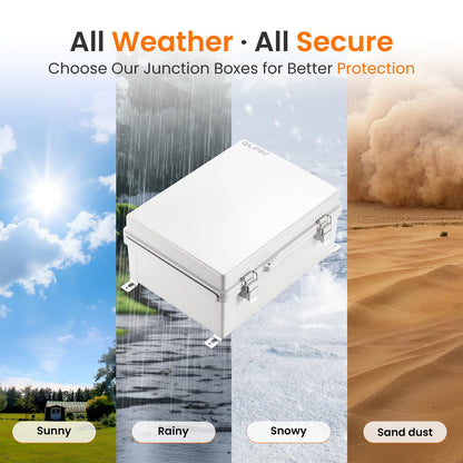 QILIPSU Waterproof Junction Box IP67 Outdoor Plastic Electrical Project Enclosure Weatherproof with Mounting Plate, Wall Brackets, Hinged Grey Cover 16.1"X12.2"X7.1"