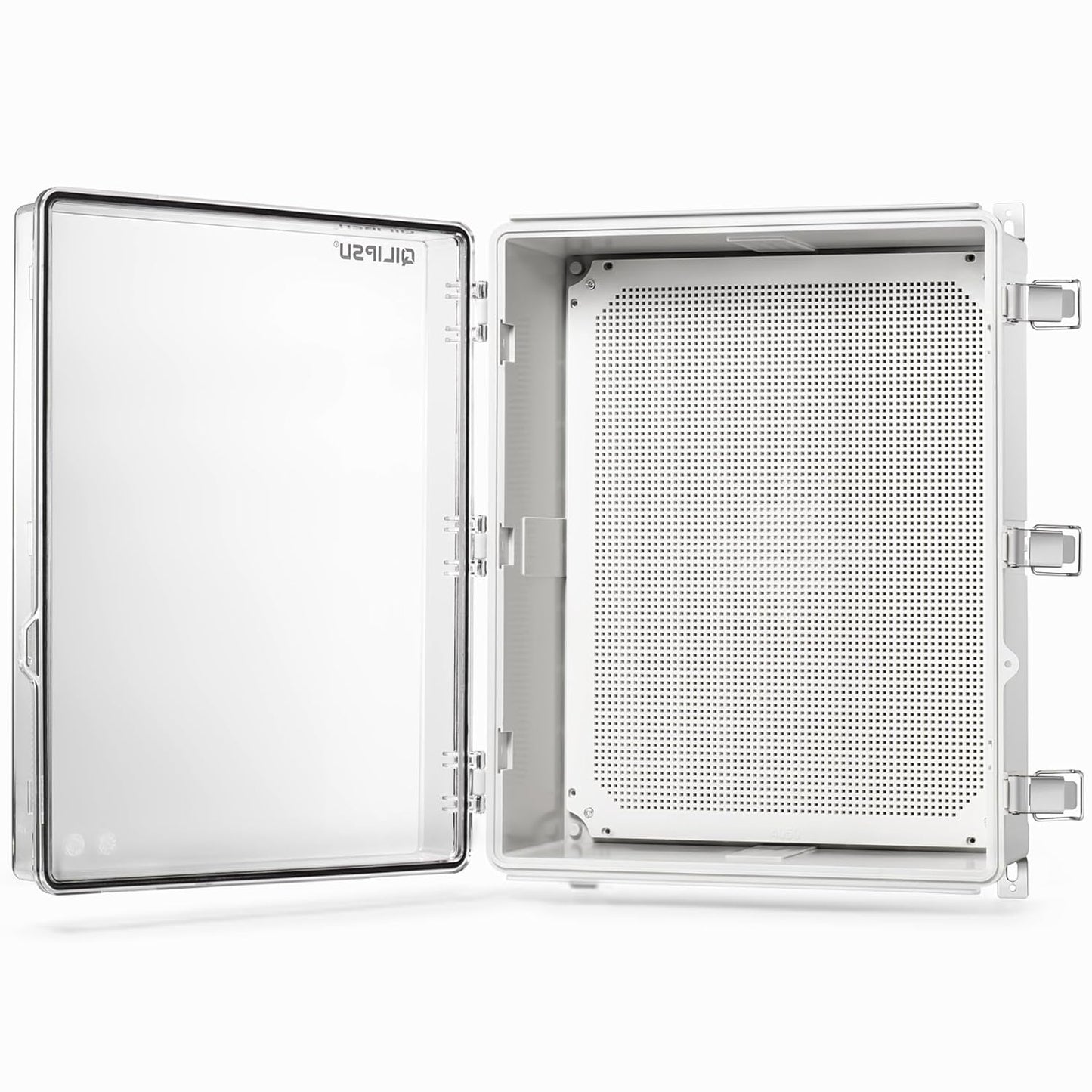 QILIPSU Waterproof Junction Box IP67 Outdoor Plastic Electrical Project Enclosure Weatherproof with Mounting Plate, Wall Brackets, Hinged Grey Cover 16.1"X12.2"X7.1"