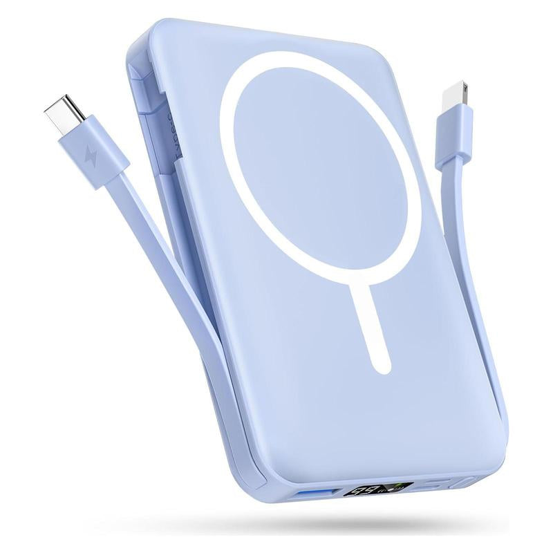 Magnetic Wireless Power Bank 10,000mAh with Built-In Cables