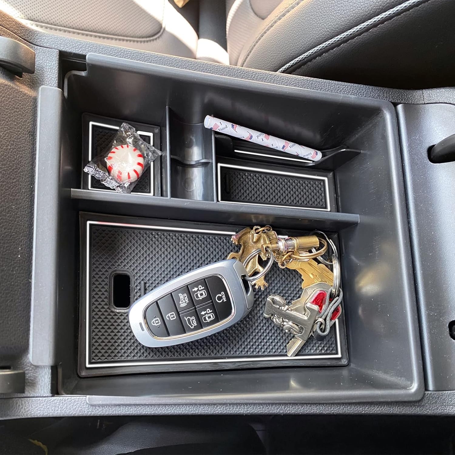 CDEFG Center Console Organizer Tray for 2022 2023 2024 Santa Cruz/ 2022 2023 2024 Tucson Limited Tucson Hybrid Armrest Storage Box Tray 2022-2024 Santa Cruz Tucson Accessories (White Mat)
