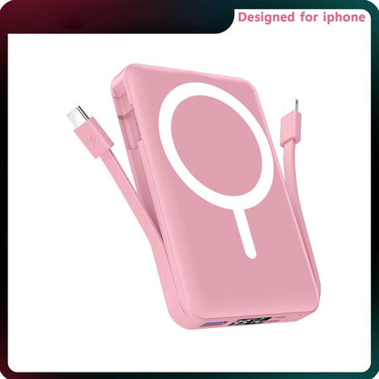 Magnetic Wireless Power Bank 10,000mAh with Built-In Cables