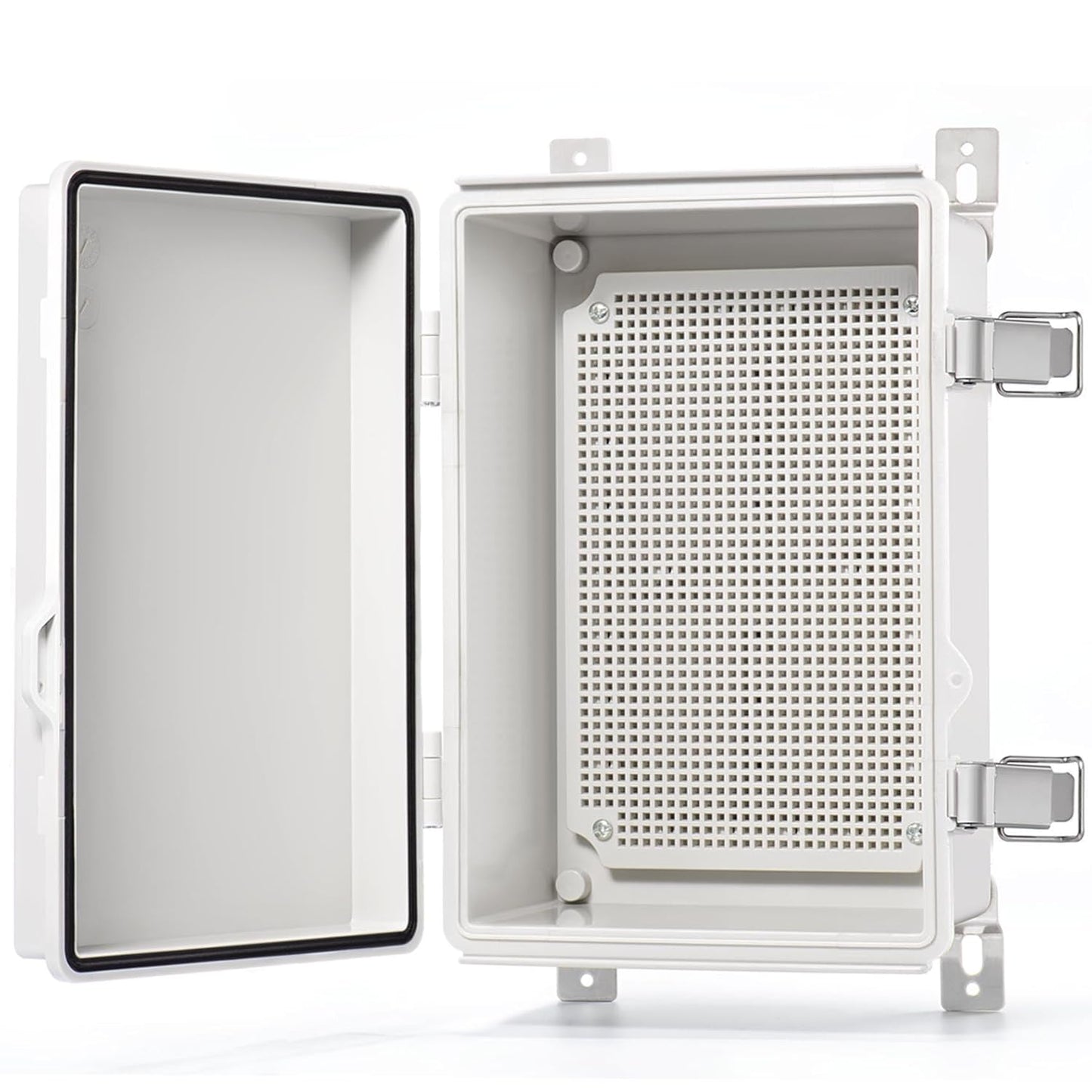 QILIPSU Waterproof Junction Box IP67 Outdoor Plastic Electrical Project Enclosure Weatherproof with Mounting Plate, Wall Brackets, Hinged Grey Cover 16.1"X12.2"X7.1"