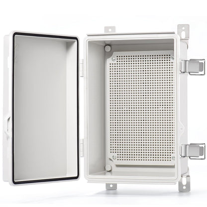 QILIPSU Waterproof Junction Box IP67 Outdoor Plastic Electrical Project Enclosure Weatherproof with Mounting Plate, Wall Brackets, Hinged Grey Cover 16.1"X12.2"X7.1"