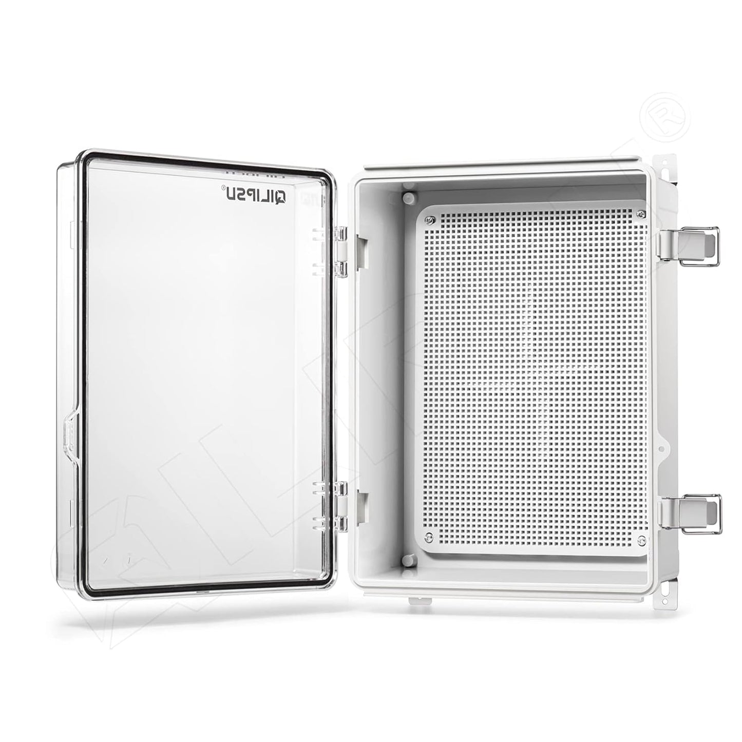 QILIPSU Waterproof Junction Box IP67 Outdoor Plastic Electrical Project Enclosure Weatherproof with Mounting Plate, Wall Brackets, Hinged Grey Cover 16.1"X12.2"X7.1"