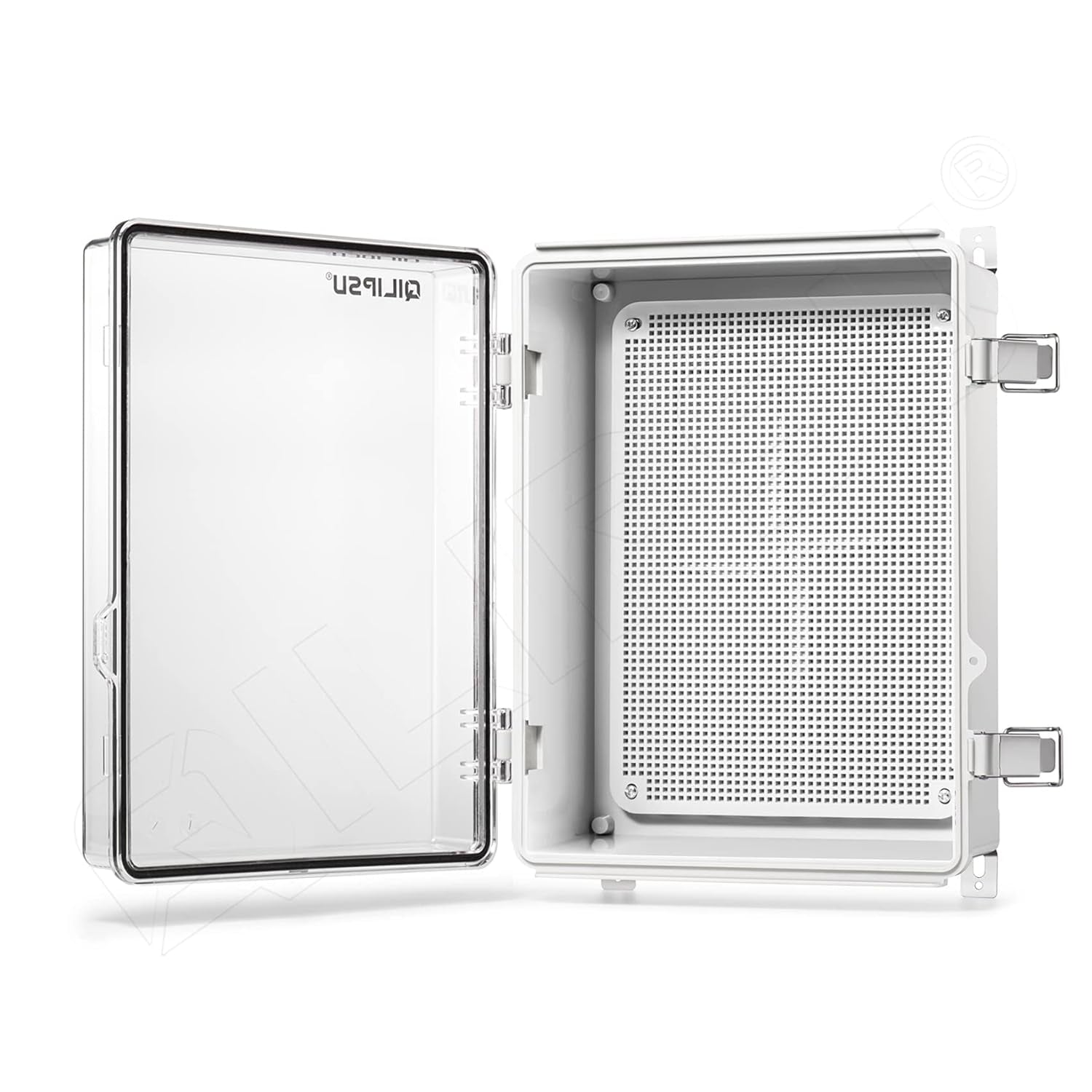 QILIPSU Waterproof Junction Box IP67 Outdoor Plastic Electrical Project Enclosure Weatherproof with Mounting Plate, Wall Brackets, Hinged Grey Cover 16.1"X12.2"X7.1"