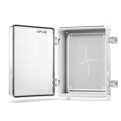 QILIPSU Waterproof Junction Box IP67 Outdoor Plastic Electrical Project Enclosure Weatherproof with Mounting Plate, Wall Brackets, Hinged Grey Cover 16.1"X12.2"X7.1"