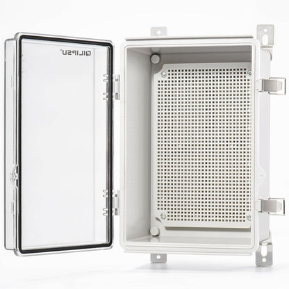 QILIPSU Waterproof Junction Box IP67 Outdoor Plastic Electrical Project Enclosure Weatherproof with Mounting Plate, Wall Brackets, Hinged Grey Cover 16.1"X12.2"X7.1"