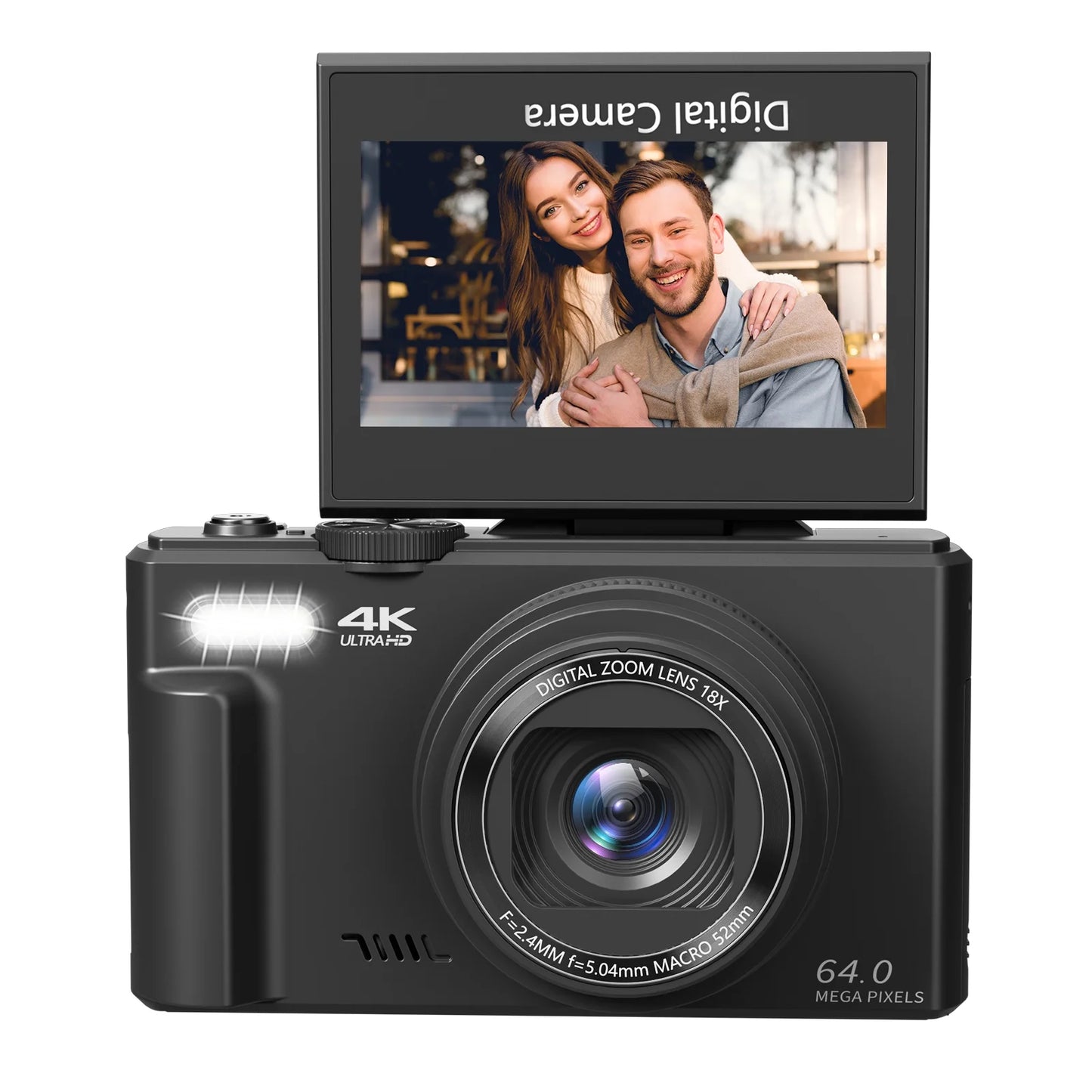 Digital Camera 4K 64MP Vlogging Camera for Youtube 3''180°Flip Screen 18X Zoom Autofocus 32GB SD Card Video Cameras for Beginners