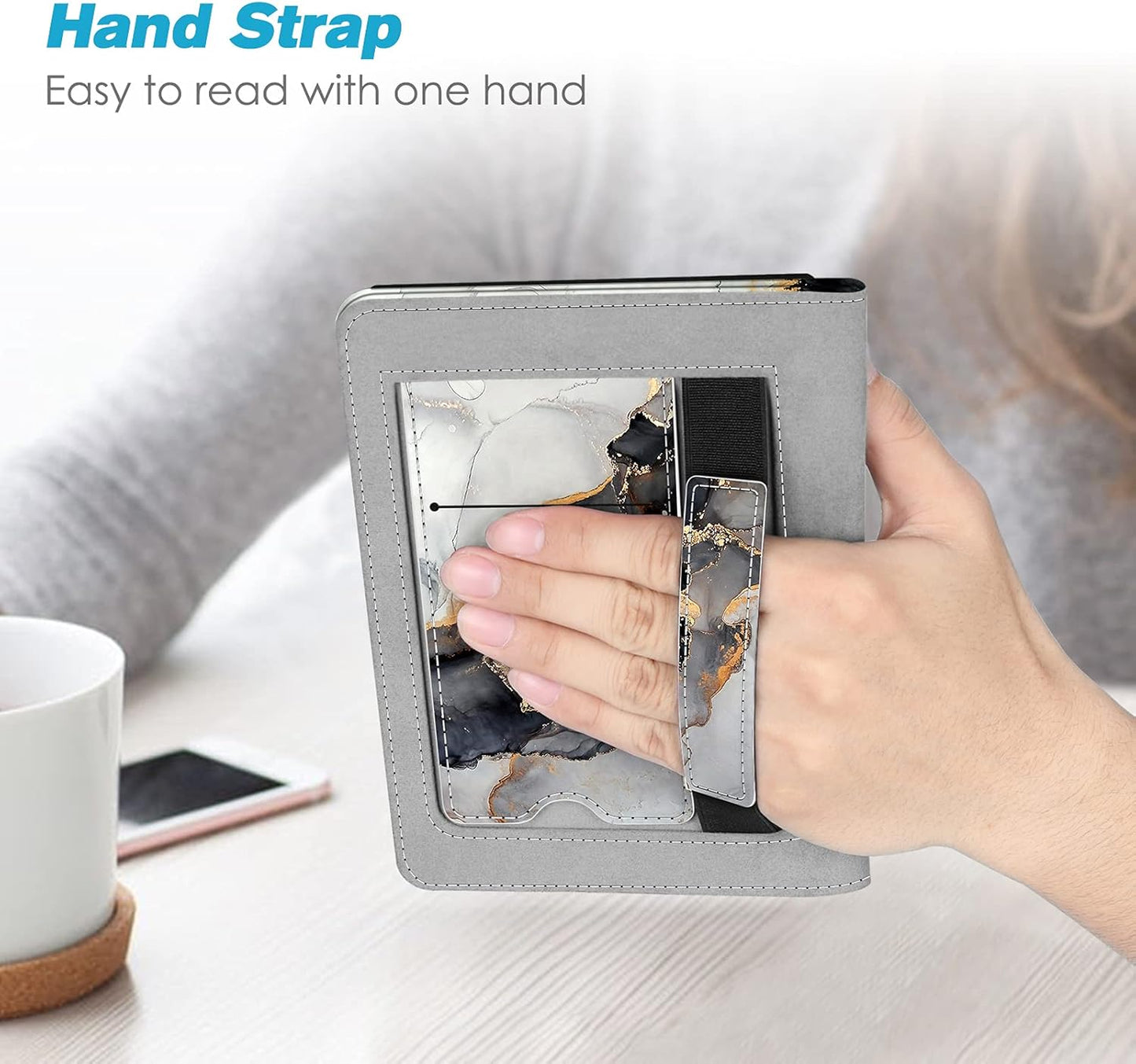 Fintie Stand Case for 6" Kindle Paperwhite (Fits 10Th Generation 2018 and All Paperwhite Generations Prior to 2018) - Premium PU Leather Sleeve Cover with Card Slot and Hand Strap, Cloudy Marble