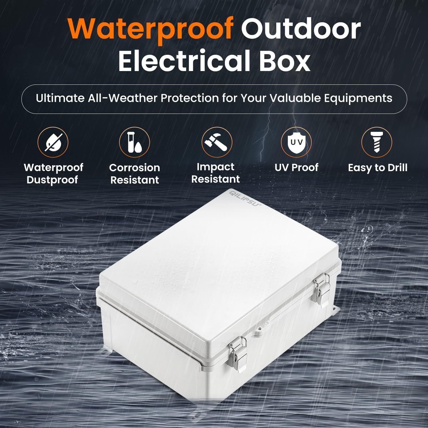 QILIPSU Waterproof Junction Box IP67 Outdoor Plastic Electrical Project Enclosure Weatherproof with Mounting Plate, Wall Brackets, Hinged Grey Cover 16.1"X12.2"X7.1"