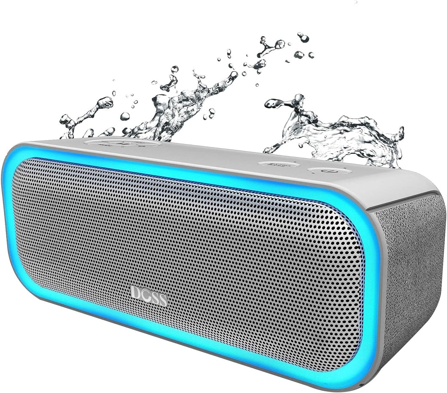 DOSS Soundbox Pro Bluetooth Speaker, 20W Stereo Sound, Active Extra Bass, 20H Playtime, Multi-Colors Lights, Wireless Stereo Pairing, IPX6 Waterproof for Garden, Hiking, Camping, Beach, Party-Blue