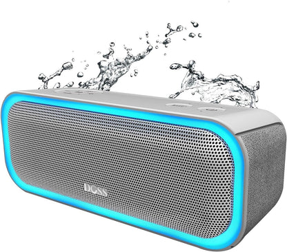 DOSS Soundbox Pro Bluetooth Speaker, 20W Stereo Sound, Active Extra Bass, 20H Playtime, Multi-Colors Lights, Wireless Stereo Pairing, IPX6 Waterproof for Garden, Hiking, Camping, Beach, Party-Blue