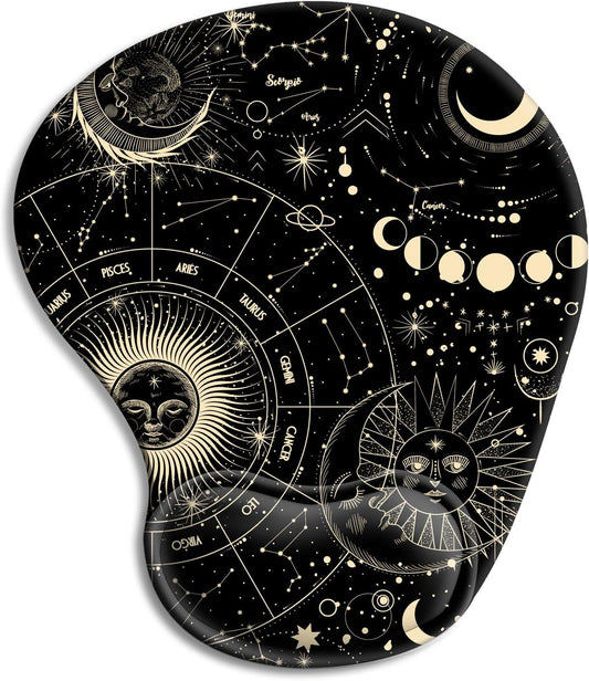 Ergonomic Mouse Pad with Gel Wrist Rest Support, Cute Mouse Pads with Non-Slip Rubber Base Wrist Rest Pad for Home, Office & Travel Easy Typing & Pain Relief, Moon Vintage