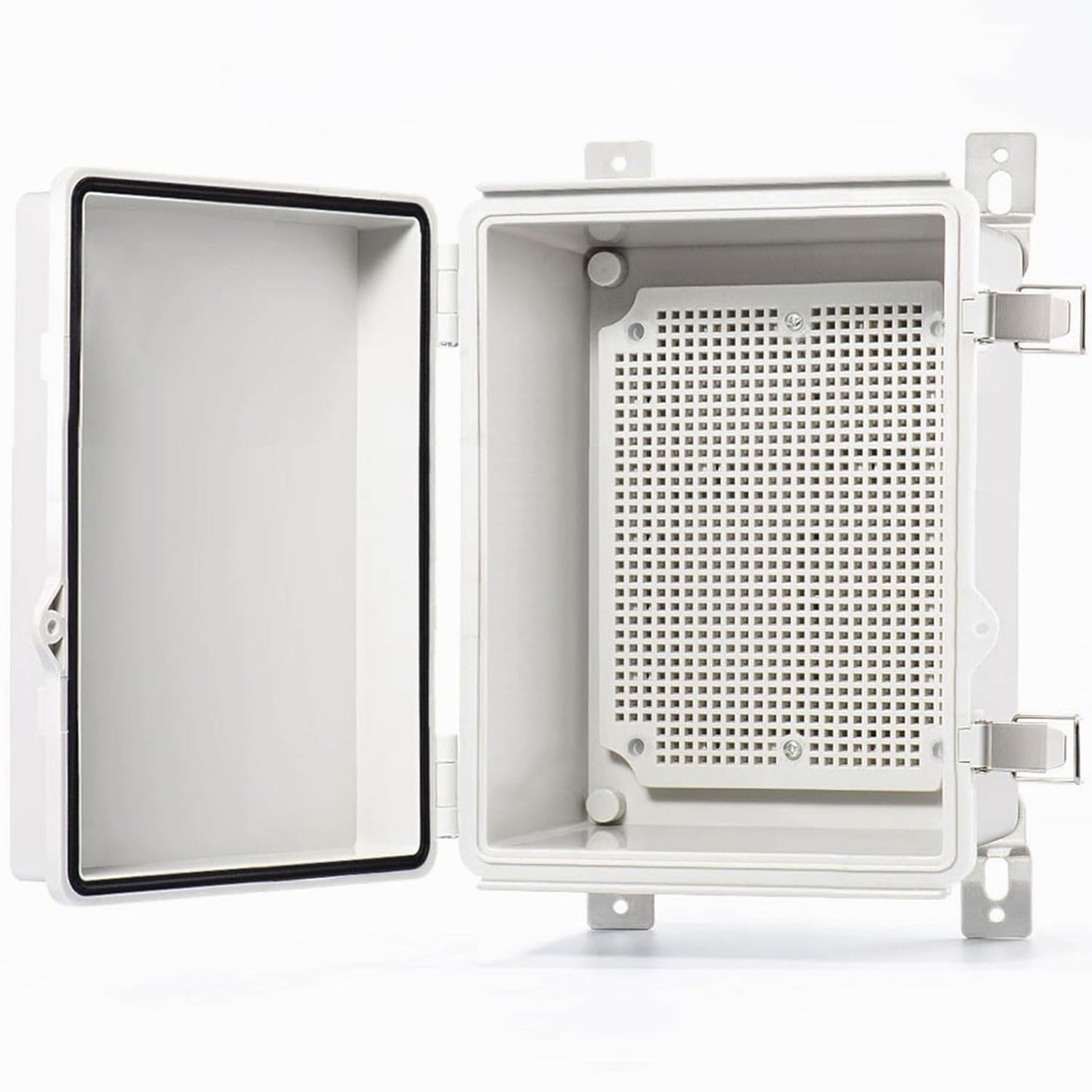 QILIPSU Waterproof Junction Box IP67 Outdoor Plastic Electrical Project Enclosure Weatherproof with Mounting Plate, Wall Brackets, Hinged Grey Cover 16.1"X12.2"X7.1"